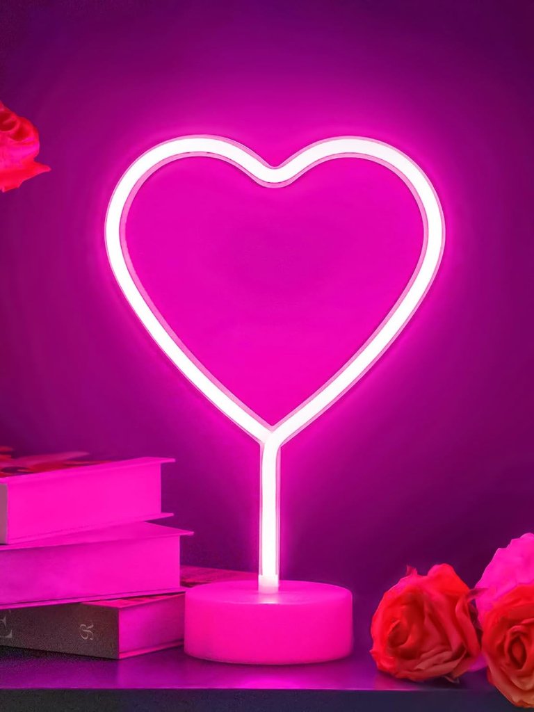 Pink Heart Neon Sign, Valentines Day Led Neon Light Battery Operated Or Usb Powe
